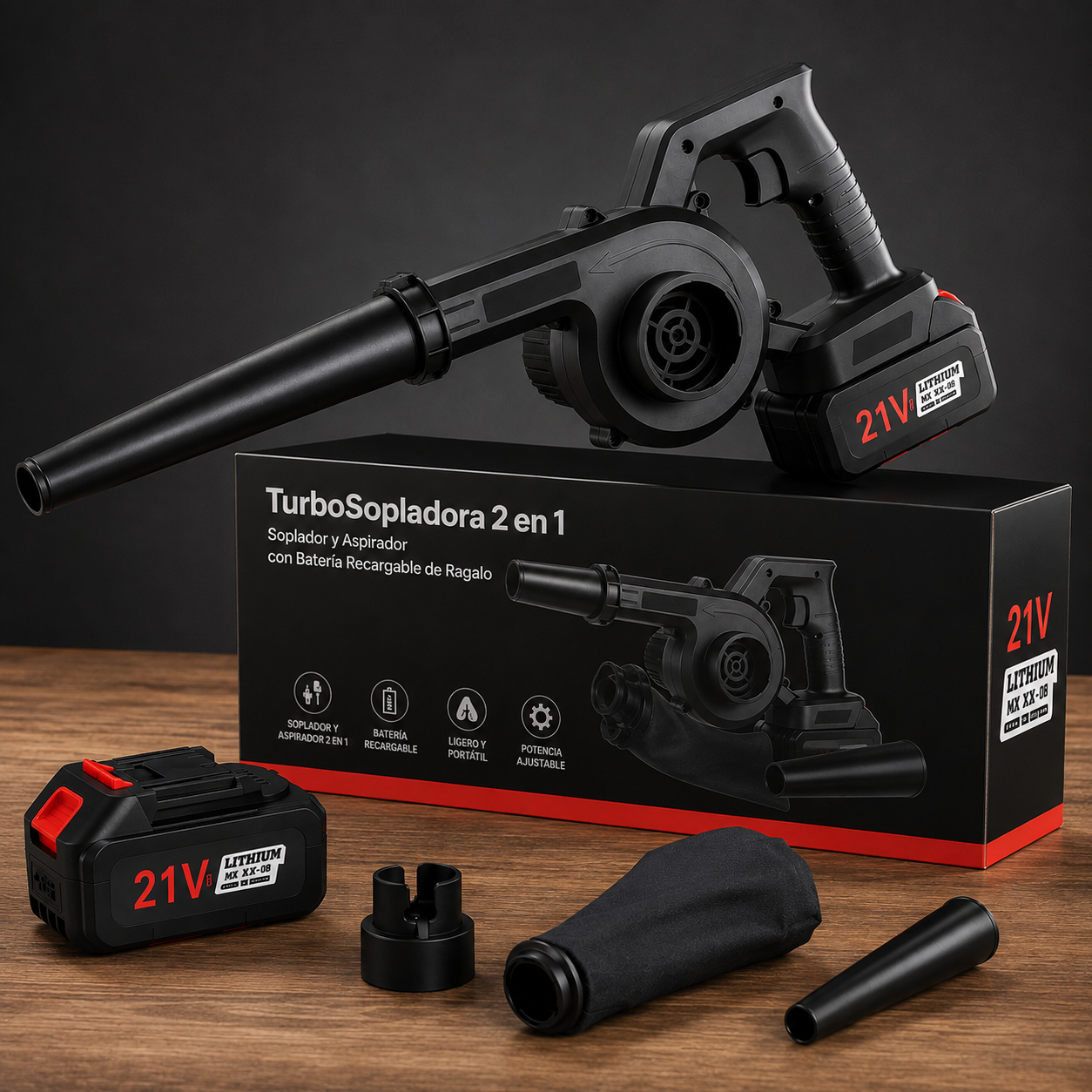 TurboSopladora 2 en 1 – Soplador y Aspirador con Batería Recargable de Ragalo