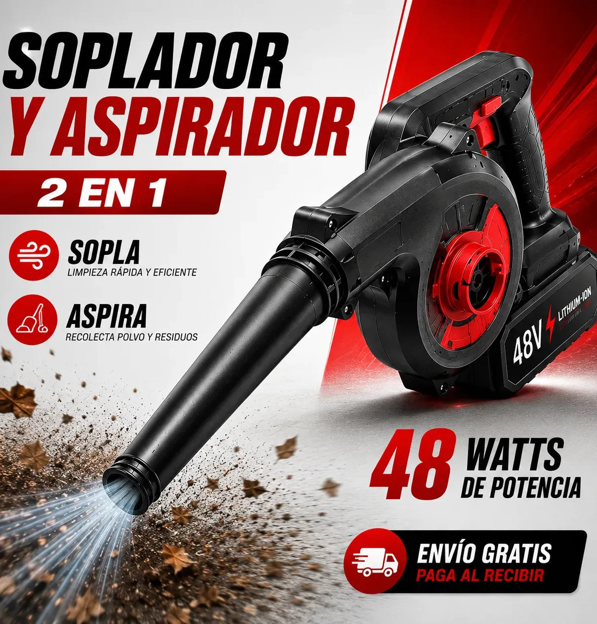 TurboSopladora 2 en 1 – Soplador y Aspirador con Batería Recargable de Ragalo