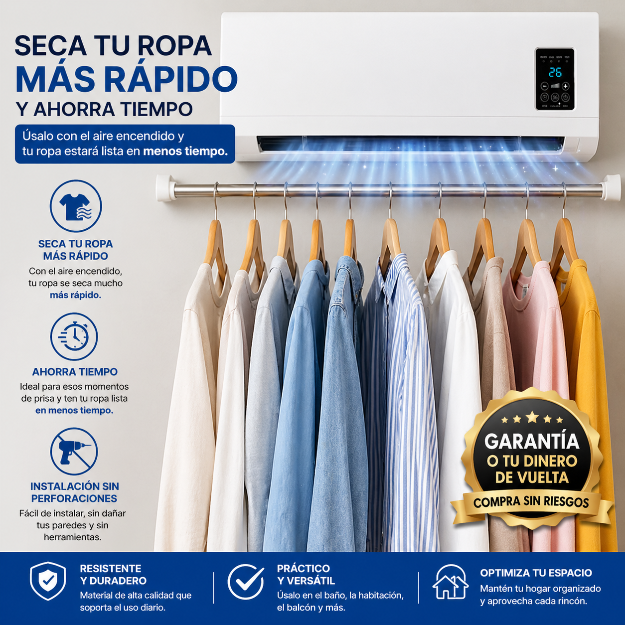 AirDry Pro – Barra Ajustable de Secado Rápido