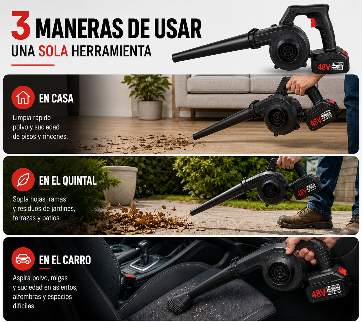 TurboSopladora 2 en 1 – Soplador y Aspirador con Batería Recargable de Ragalo
